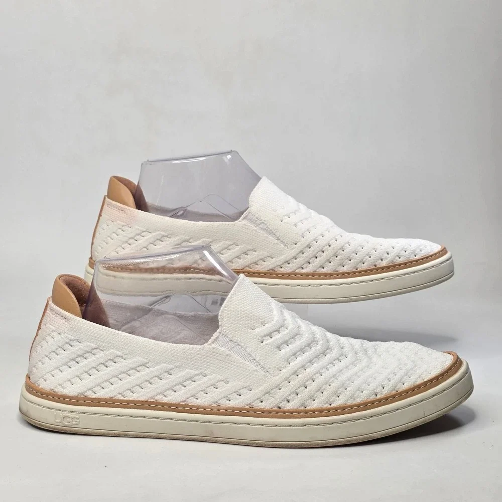 UGG Sammy Chevron Sneakers Women's 9 White Knit Slip-On Casual Breathable Shoes